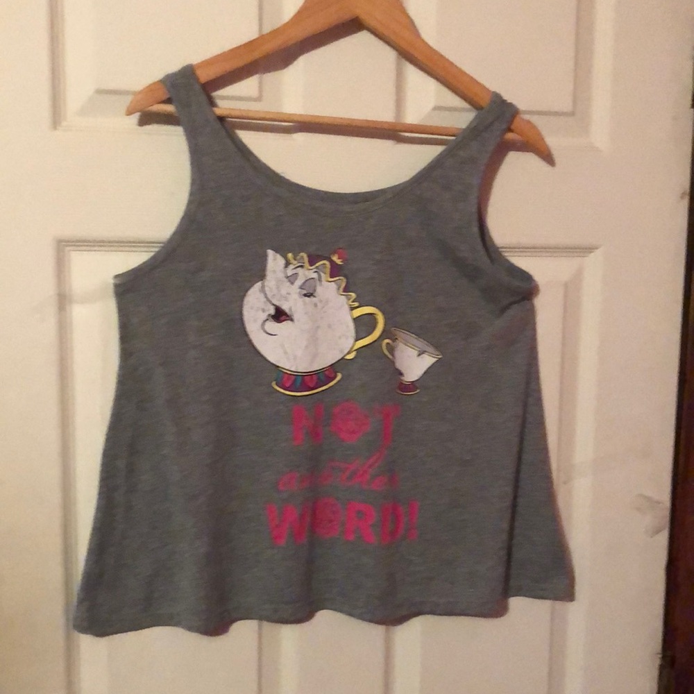 Beauty and the Beast Mrs. Potts Gray Sleep Tank Top Womens Medium M 7-9 Disney